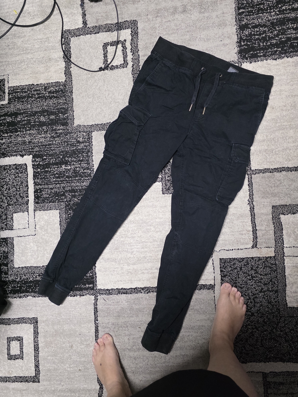 H&M Black Cargo Jogger Pants with Drawstring Waist